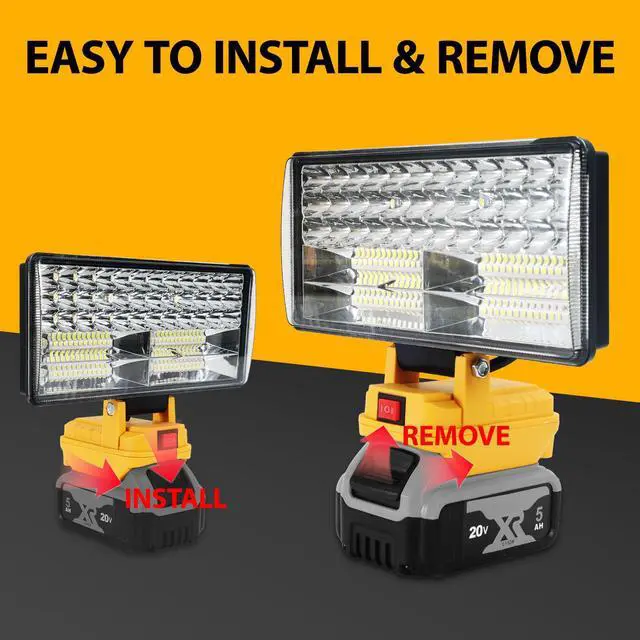 Alt view image 7 of 7 - Cordless LED Work Light for Dewalt 20V Battery, 8" Portable LED Flood Light Flashlight, 2 Modes Brightness, 90W 9000LM, Low Voltage Protection, USB Charging Ports, for Work Camping Outdoor(No Battery)
