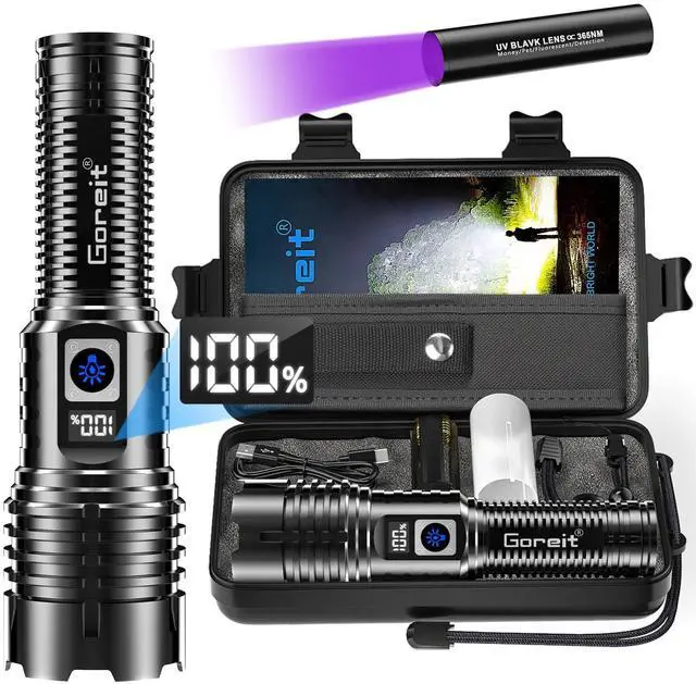 Main image of Goreit Flashlights LED High Lumens Rechargeable, 20,000 Lumens XHM77.2 Super Bright Flash Light USB, Handheld Flashlight High Powered, Powerful Flashlight Waterproof for Emergency Camping Gift