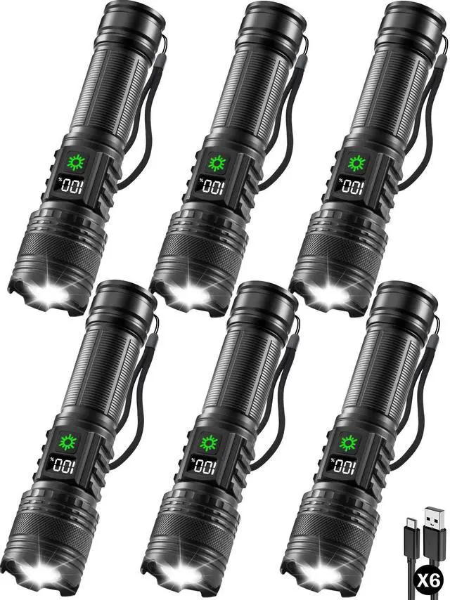 Main image of 6Pack Rechargeable Flashlights High Lumens, LED Flashlight Rechargeable with LCD Digital Display, 5Modes Adjustable Flash Light, Super Bright Flashlight Powerful, Tactical Flashlights for Home