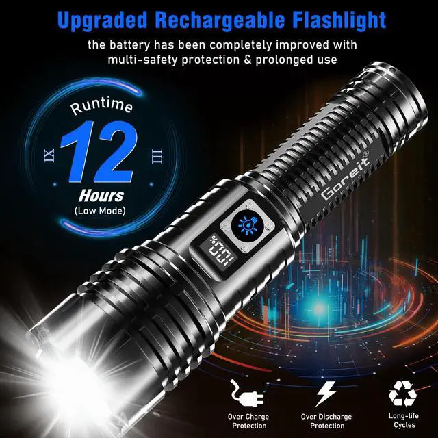 Alt view image 6 of 7 - Goreit Flashlights LED High Lumens Rechargeable, 20,000 Lumens XHM77.2 Super Bright Flash Light USB, Handheld Flashlight High Powered, Powerful Flashlight Waterproof for Emergency Camping Gift