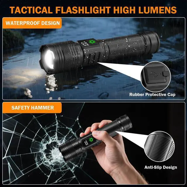 Alt view image 6 of 7 - 6Pack Rechargeable Flashlights High Lumens, LED Flashlight Rechargeable with LCD Digital Display, 5Modes Adjustable Flash Light, Super Bright Flashlight Powerful, Tactical Flashlights for Home