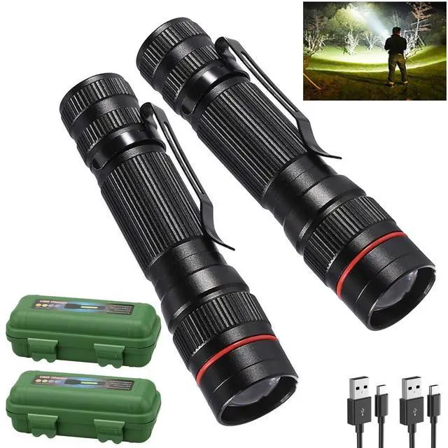 Main image of Wrrozz 2 Pack Small Mini LED Rechargeable Flashlight, Zoomable with Clip | High Lumens flahlights, Single Mode Super Bright EDC Flash Light, Portable Pocket Pen, for Gift, Camping, Emergency, Hiking