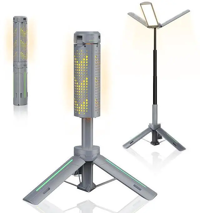 Main image of Rechargeable 8000mAh Camping and Work Light with Adjustable Stand 3.4 ft, 3000 Lumen Cordless Work Light Featuring 3 Adjustable Heads, Dimmable Emergency Flashlight with Telescopic Tripod
