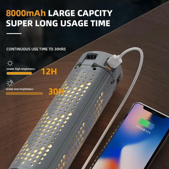 Alt view image 6 of 7 - Rechargeable 8000mAh Camping and Work Light with Adjustable Stand 3.4 ft, 3000 Lumen Cordless Work Light Featuring 3 Adjustable Heads, Dimmable Emergency Flashlight with Telescopic Tripod