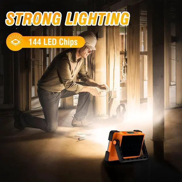 Alt view image 2 of 7 - 120W Solar Rechargeable Work Light, 144 LED 10000LM Led Work Light with 4 Modes, Portable Flood Light with Stand, IP66 Waterproof Outdoor Working Light for Emergency Mechanic Camping Repair (Yellow)