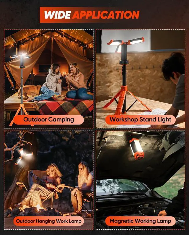 Alt view image 5 of 7 - Saker Portable Camping Light with Stand 73inch 20000mAh Rechargeable LED Work Lights 3200 Lumen 4000/6500K Emergency Lights for Camping, Garage, Outdoor Work, Power Outages, Fishing LD18