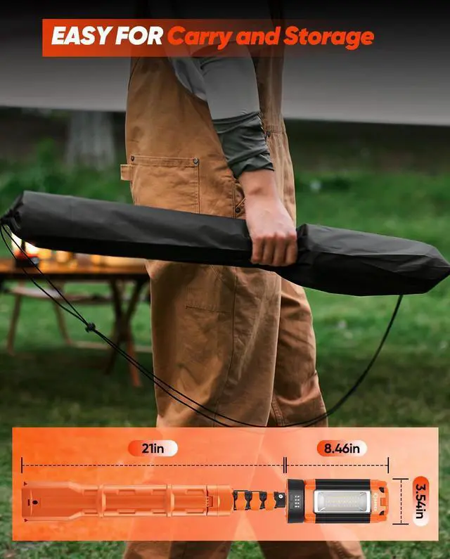Alt view image 7 of 7 - Saker Portable Camping Light with Stand 73inch 20000mAh Rechargeable LED Work Lights 3200 Lumen 4000/6500K Emergency Lights for Camping, Garage, Outdoor Work, Power Outages, Fishing LD18