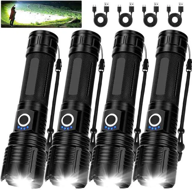 Main image of MILAOSHU 4 Pack Flashlight Rechargeable 99,000 High Lumens, Super Bright Rechargeable Flashlights for Home, Powerful LED Flash Light with 5 Light Modes, IPX7 Waterproof for Outdoor, Camping