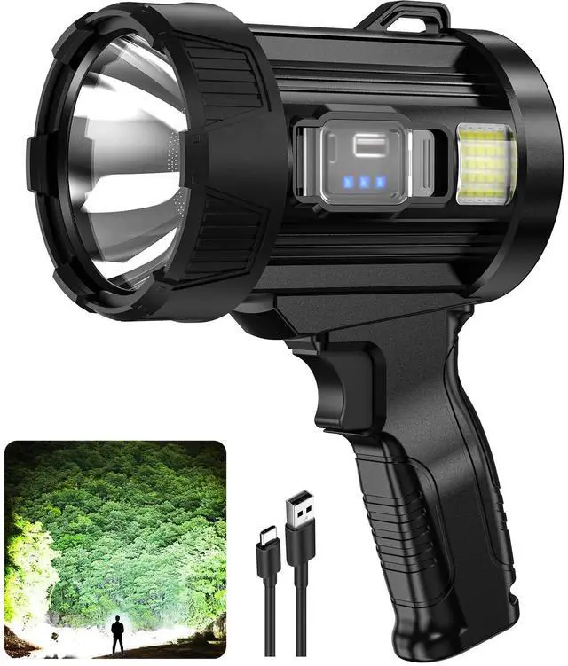 Main image of Kmivo Rechargeable Spotlight, 2,000,000 Lumens Super Bright Handheld Led Flashlight, Outdoor Spot Light with Cob Light and Solar Panelsfor Boating Camping