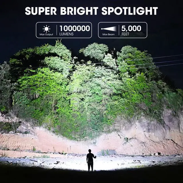 Alt view image 2 of 7 - Kmivo Rechargeable Spotlight, 2,000,000 Lumens Super Bright Handheld Led Flashlight, Outdoor Spot Light with Cob Light and Solar Panelsfor Boating Camping