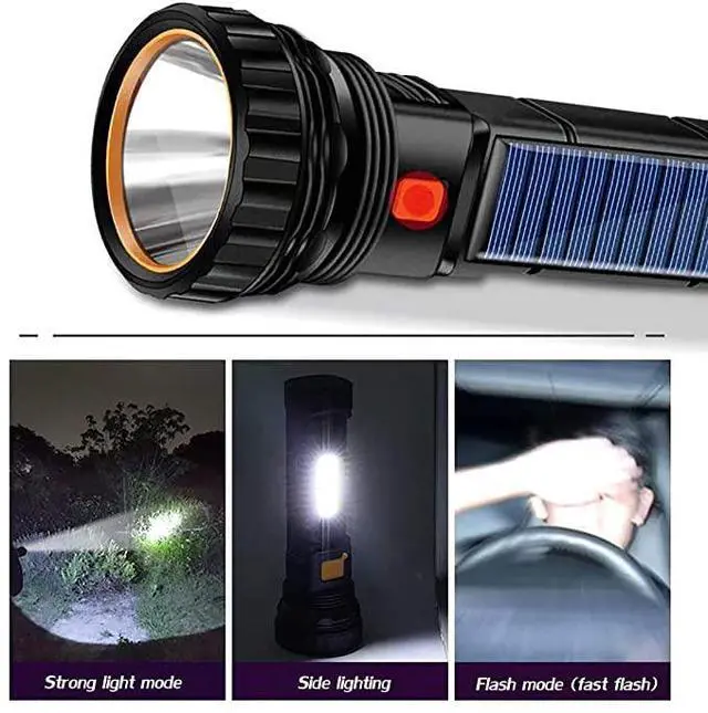 Alt view image 5 of 7 - E-SHIDAI Solar/Rechargeable Multi Function 1000 Lumens LED Flashlight, with Emergency Strobe Light, Handheld LED Flashlights for Home Emergencies Camping (2PC)
