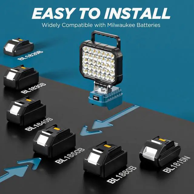 Alt view image 2 of 7 - LED Work Light Compatible with Makita 18V Battery, 78W 10000LM Cordless Work Light with 2 USB Charging Port, 145° Adjustable Angle Portable Flood Light Flashlight (Battery NOT Included)