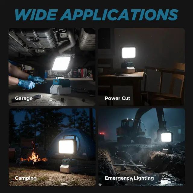 Alt view image 6 of 7 - LED Work Light Compatible with Makita 18V Battery, 78W 10000LM Cordless Work Light with 2 USB Charging Port, 145° Adjustable Angle Portable Flood Light Flashlight (Battery NOT Included)