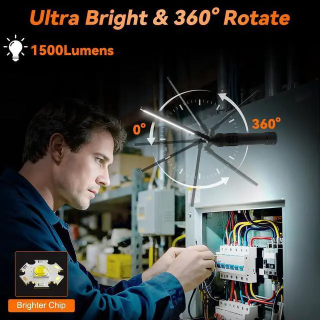 Alt view image 2 of 7 - 2Pack Magnetic Rechargeable LED Work Light/Flashlight for Mechanics | All Aluminum, 1500 High Lumens, Digital Display, 7 Modes, 360° Rotation, for Car Repairing, Emergency, Gifts for Father