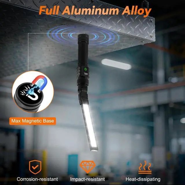 Alt view image 4 of 7 - 2Pack Magnetic Rechargeable LED Work Light/Flashlight for Mechanics | All Aluminum, 1500 High Lumens, Digital Display, 7 Modes, 360° Rotation, for Car Repairing, Emergency, Gifts for Father