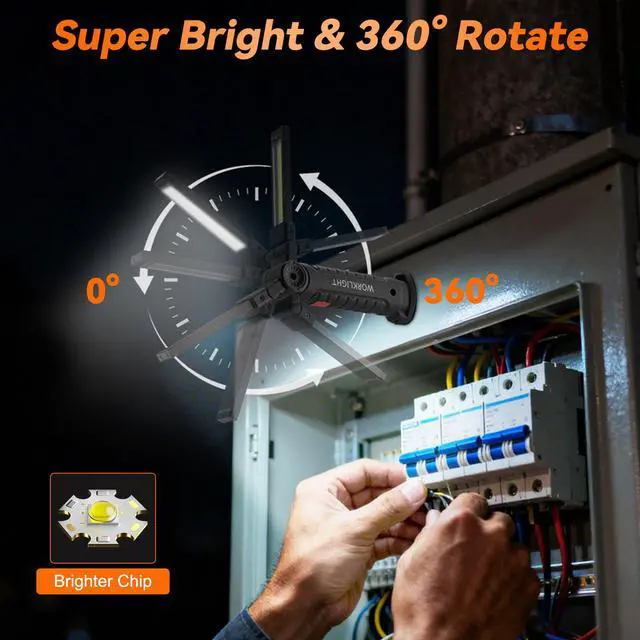 Alt view image 2 of 7 - 6Pack Magnetic Rechargeable LED Work Light/Flashlight for Mechanics | 360° Rotation, Super Bright, 5 Modes, Compact, Tail Hook, for Car Repairing, Garage, Emergency, Workshop, Gifts for Father