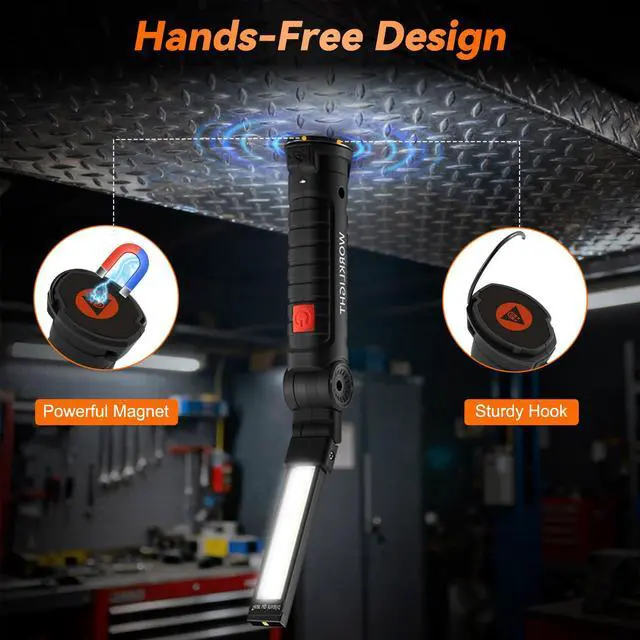 Alt view image 4 of 7 - 6Pack Magnetic Rechargeable LED Work Light/Flashlight for Mechanics | 360° Rotation, Super Bright, 5 Modes, Compact, Tail Hook, for Car Repairing, Garage, Emergency, Workshop, Gifts for Father