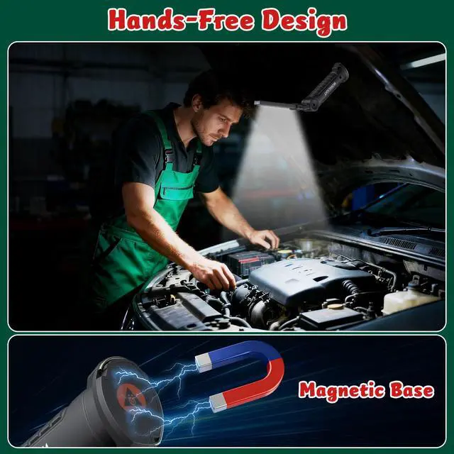 Alt view image 5 of 7 - LNRYY 4Pack Rechargeable Magnetic LED Work Light/Flashlight for Mechanics | 360° Rotation, 5 Modes, Super Bright, Tail Hook, Compact, for Car Repairing, Emergency, Workshop, Garage, Gifts for Father