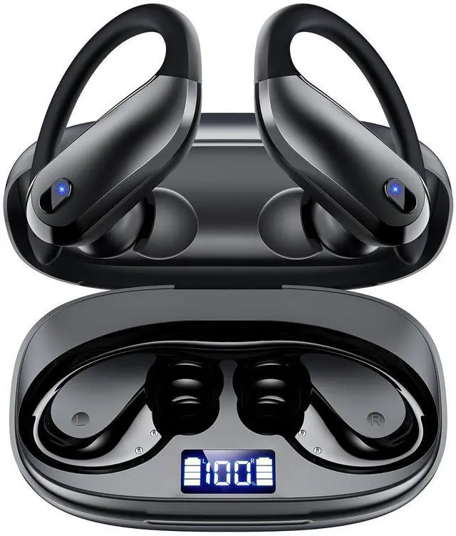Main image of Wireless Earbuds Bluetooth 5.3 Sport Headphones with Earhooks,IPX7 Waterproof Earphones,48H Playtime Earbuds,Lightweight 7.8g,Noise Cancelling Mic Bluetooth Headphones for Running & Workout-Black