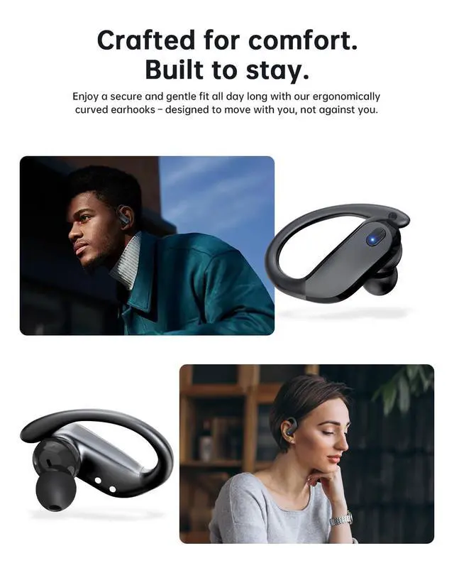 Alt view image 4 of 7 - Wireless Earbuds Bluetooth 5.3 Sport Headphones with Earhooks,IPX7 Waterproof Earphones,48H Playtime Earbuds,Lightweight 7.8g,Noise Cancelling Mic Bluetooth Headphones for Running & Workout-Black