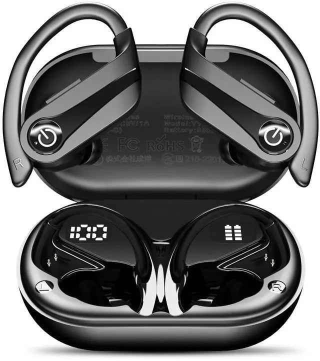 Main image of Wireless Earbuds 120H Playback Bluetooth 6.1 Headphones IPX7 Waterproof Stereo Bass Over-Ear Headphones with Earhooks Microphone LED Battery Display for Sports Running Workouts