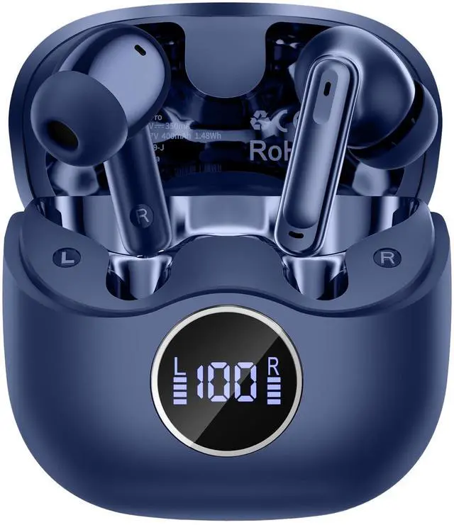 Main image of xinwld Adaptive Hybrid Active Noise Canceling 2026 Wireless Earbuds, 6 Mics ENC Clear Call Ear Buds, Hi-Res Audio Deep Bass Bluetooth 5.4 Headphones, 40H, LED, for Sports Running Gym Workout, Blue