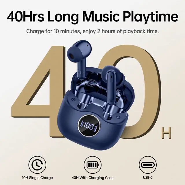 Alt view image 3 of 7 - xinwld Adaptive Hybrid Active Noise Canceling 2026 Wireless Earbuds, 6 Mics ENC Clear Call Ear Buds, Hi-Res Audio Deep Bass Bluetooth 5.4 Headphones, 40H, LED, for Sports Running Gym Workout, Blue
