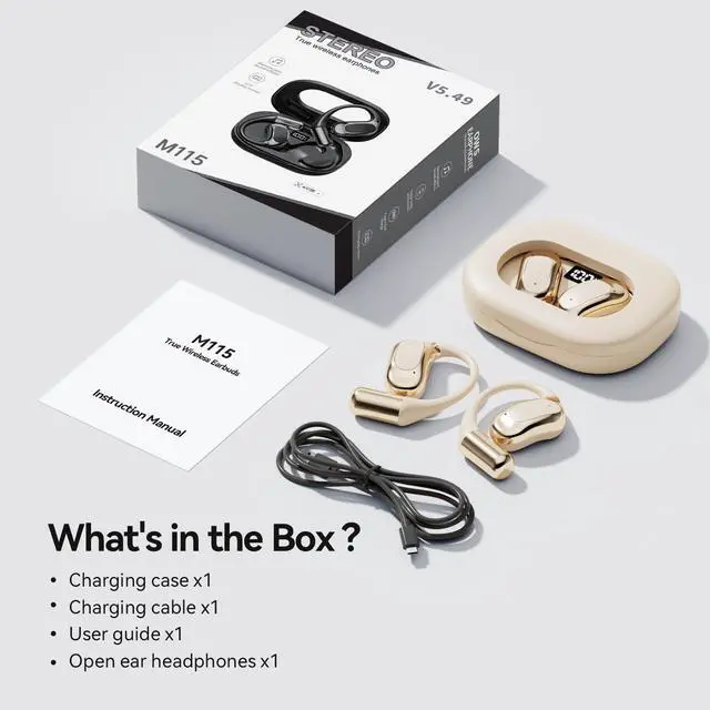 Alt view image 7 of 7 - Open Ear Headphones Bluetooth Wireless Over Ear Earbuds with Ergonomic Earhook Ear Buds, Led Power Display,48h Playtime,Ipx6 Waterproof Comfortable for Workout,Cycling,Running(Skin)
