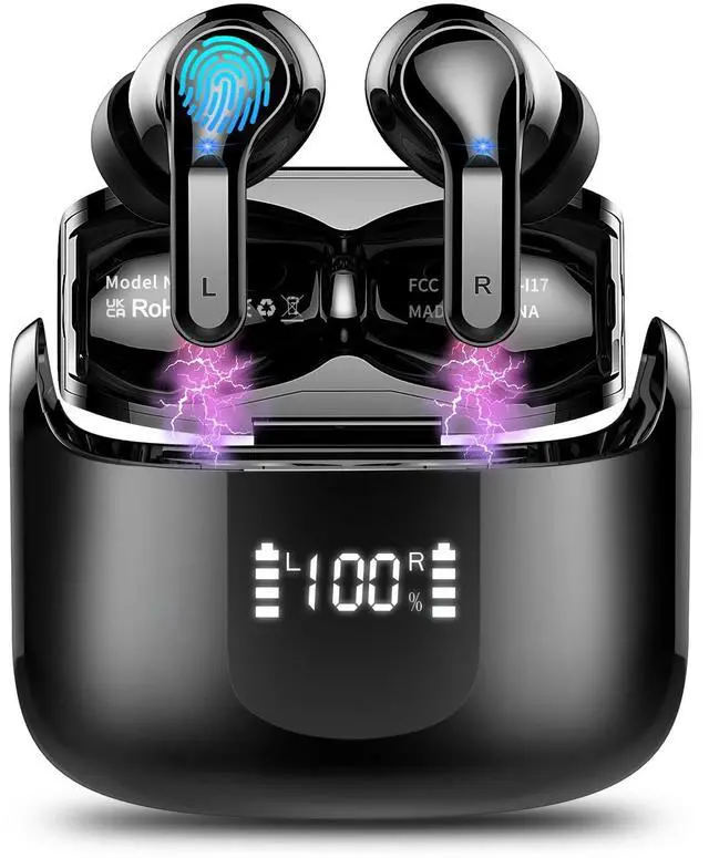 Main image of Wireless Earbuds, Bluetooth 5.3 Headphones 2026 NEW Ear Buds 40H Bass Stereo in-Ear Earphones ENC Noise Cancelling Earbuds with 4 HD Mic, USB-C LED Display IP7 Waterproof Sport Headset for Android iOS