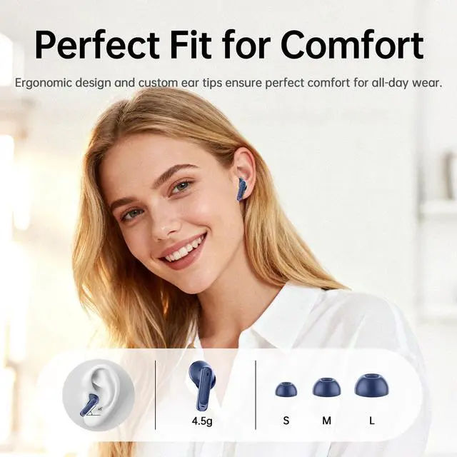 Alt view image 7 of 7 - xinwld Adaptive Hybrid Active Noise Canceling 2026 Wireless Earbuds, 6 Mics ENC Clear Call Ear Buds, Hi-Res Audio Deep Bass Bluetooth 5.4 Headphones, 40H, LED, for Sports Running Gym Workout, Blue