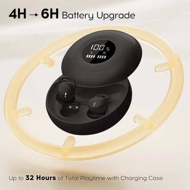 Alt view image 6 of 7 - Sleep Earbuds Bluetooth 6.0, Mini Invisible Silicone Sleep Earbuds for Side Sleepers, Noise Blocking Sleeping Headphones, Hidden Earbuds with LED Display for Small Ears, Sleep & Relax - Black