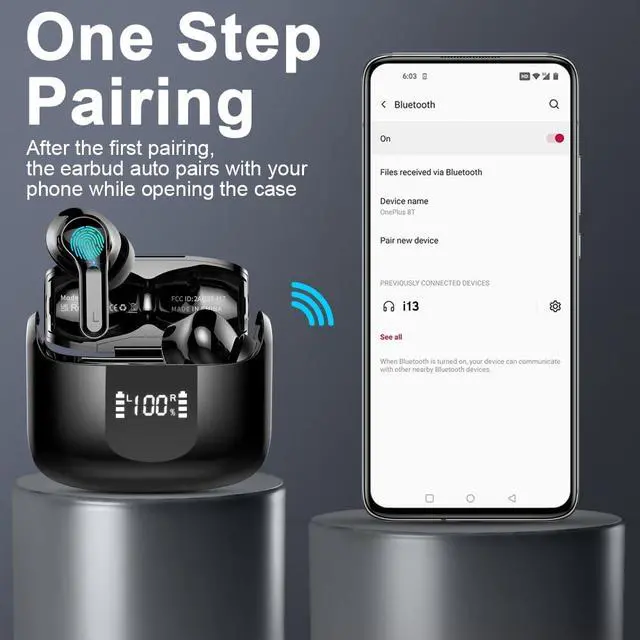 Alt view image 6 of 7 - Wireless Earbuds, Bluetooth 5.3 Headphones 2026 NEW Ear Buds 40H Bass Stereo in-Ear Earphones ENC Noise Cancelling Earbuds with 4 HD Mic, USB-C LED Display IP7 Waterproof Sport Headset for Android iOS