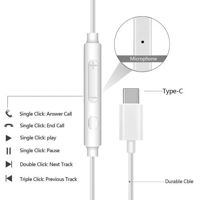 Alt view image 4 of 7 - USB C Headphones for iPhone 16/15 Pro Max/Plus, Wired Earbuds with Mic & Volume Control, HiFi Stereo Noise Cancelling Type C Earphones Wired for iPad Pro, Samsung Galaxy S23/S22/S21/S20/Ultra More