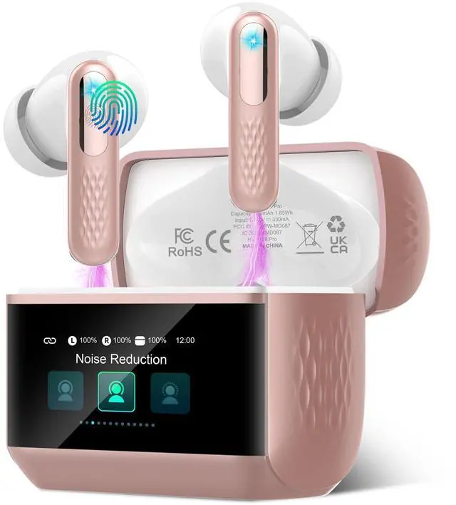 Main image of Wireless Earbuds with Touch Screen, Bluetooth 5.4 Headphones, ANC/ENC Noise Cancelling, 48H HiFi Stereo Bluetooth Ear Buds with 5 EQ Modes, Transparency Mode, IPX7 Earphones, Rosa