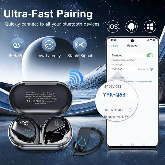 Alt view image 6 of 7 - Wireless Earbuds 120hrs Bluetooth 6.1 Headphone Sport, 2026 Bluetooth Earbuds with Fast Charging Case Dual LED Display Earphones ENC Noise Cancelling Mic with Easy Button Controls, IPX7 Waterproof