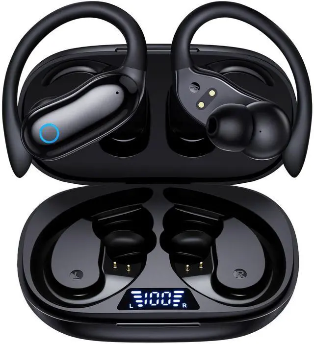 Main image of GNMN Active Noise Cancelling Ear Buds Wireless Earbuds 96hrs Playback Bluetooth Headphones Dual Battery Display Stereo Bass Earphones with Earhooks Microphone IPX7 Waterproof for Sports/Runing/Workout