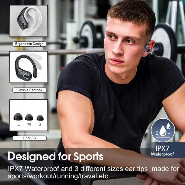 Alt view image 2 of 7 - Wireless Earbuds 75hrs Bluetooth 5.4 Headphone Sport, 2026 Bluetooth Earbuds Stereo Deep Bass Over Ear Bud with Earhooks, ENC Noise Cancelling Mic, IPX7 Waterproof Earphone for Gym/Running/Workout