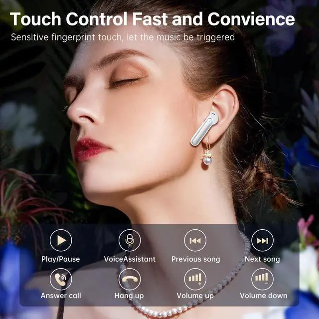 Alt view image 6 of 7 - Wireless Earbuds, Bluetooth 5.3 Headphones HiFi Stereo 50H Playback LED Digital Display Ear Buds with ENC Noise Canceling Headset, IPX7 Waterproof Earphones for Gym/Running/Work(White)