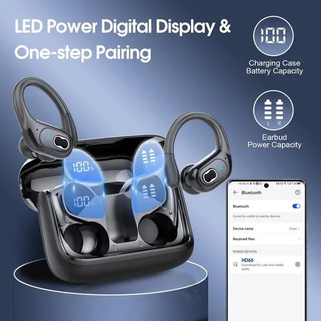 Alt view image 6 of 7 - Wireless Earbuds 75hrs Bluetooth 5.4 Headphone Sport, 2026 Bluetooth Earbuds Stereo Deep Bass Over Ear Bud with Earhooks, ENC Noise Cancelling Mic, IPX7 Waterproof Earphone for Gym/Running/Workout
