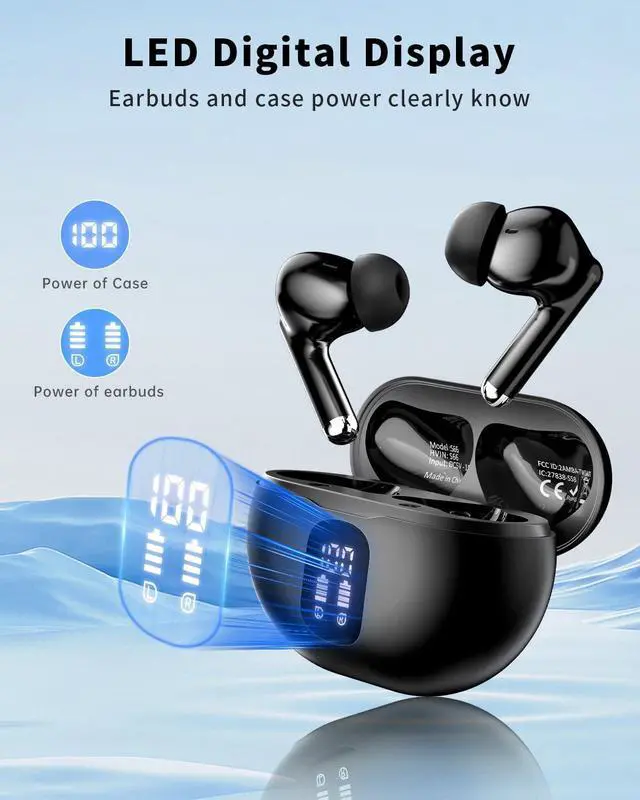 Alt view image 2 of 7 - XIAOWTEK Wireless Earbuds, Bluetooth 5.4 Ear Buds Bass Stereo, Headphones with Noise Cancelling Mic, LED Display in Ear Earphones Clear Calls, IP7 Waterproof Bluetooth Earbuds for Phone/Android/iPad
