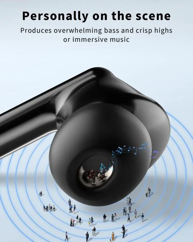 Alt view image 5 of 7 - XIAOWTEK Wireless Earbuds, Bluetooth 5.4 Ear Buds Bass Stereo, Headphones with Noise Cancelling Mic, LED Display in Ear Earphones Clear Calls, IP7 Waterproof Bluetooth Earbuds for Phone/Android/iPad