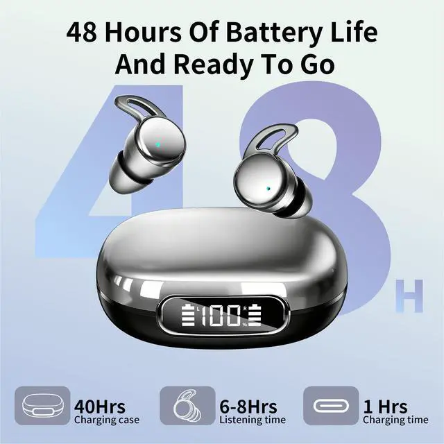 Alt view image 5 of 7 - 2026 Sleep Earbuds Bluetooth 6.1 - Ultra Comfort Ear Plugs for Sleeping Invisible Sleep Headphones for Side Sleepers, 48H Playtime, Crystal-Clear Calls - Silver Black