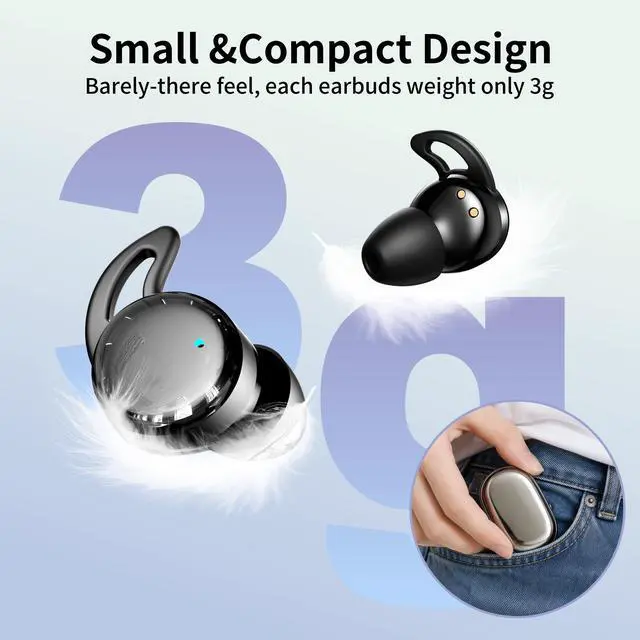 Alt view image 6 of 7 - 2026 Sleep Earbuds Bluetooth 6.1 - Ultra Comfort Ear Plugs for Sleeping Invisible Sleep Headphones for Side Sleepers, 48H Playtime, Crystal-Clear Calls - Silver Black