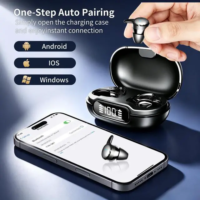 Alt view image 7 of 7 - 2026 Sleep Earbuds Bluetooth 6.1 - Ultra Comfort Ear Plugs for Sleeping Invisible Sleep Headphones for Side Sleepers, 48H Playtime, Crystal-Clear Calls - Silver Black
