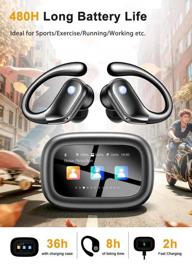 Alt view image 5 of 7 - jaddsa Wireless Earbuds, Bluetooth 5.4 Sport Headphones with Smart Charging Case, ENC Noise Cancelling, Ear Buds with IPX7 Waterproof & Bass Stereo Sound for iOS, Android Jet Black