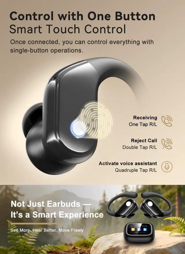 Alt view image 6 of 7 - jaddsa Wireless Earbuds, Bluetooth 5.4 Sport Headphones with Smart Charging Case, ENC Noise Cancelling, Ear Buds with IPX7 Waterproof & Bass Stereo Sound for iOS, Android Jet Black