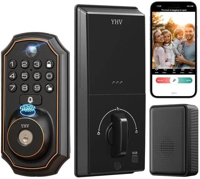 Main image of YHV Keyless Entry Door Lock with Camera Fingerprint Smart Door Lock with App Remote Control, Wi-Fi Connected Electronic Keypad Code Deadbolt Auto Unlock for Front Door