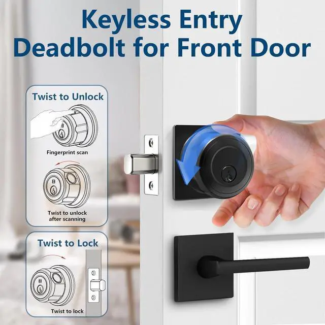 Alt view image 2 of 7 - GeekTale Smart Deadbolt, Fingerprint Deadbolt Lock, Fingerprint Door Knob with Lock, Keyless Deadbolt, Keyless Entry Door Lock with App, for Front Door, Garage, Easy Installation