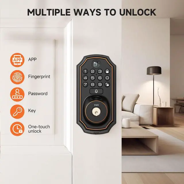 Alt view image 2 of 7 - YHV Keyless Entry Door Lock with Camera Fingerprint Smart Door Lock with App Remote Control, Wi-Fi Connected Electronic Keypad Code Deadbolt Auto Unlock for Front Door