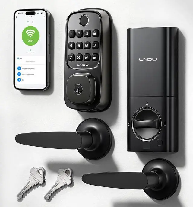 Main image of WiFi Smart Door Locks for Front Door Lock Set, Keyless Entry Door Lock Deadbolt with Handle Set, Smart Deadbolt Lock with Alexa & Google Assistant, APP Control, Voice& Fingerprint Unlock, Auto Locking